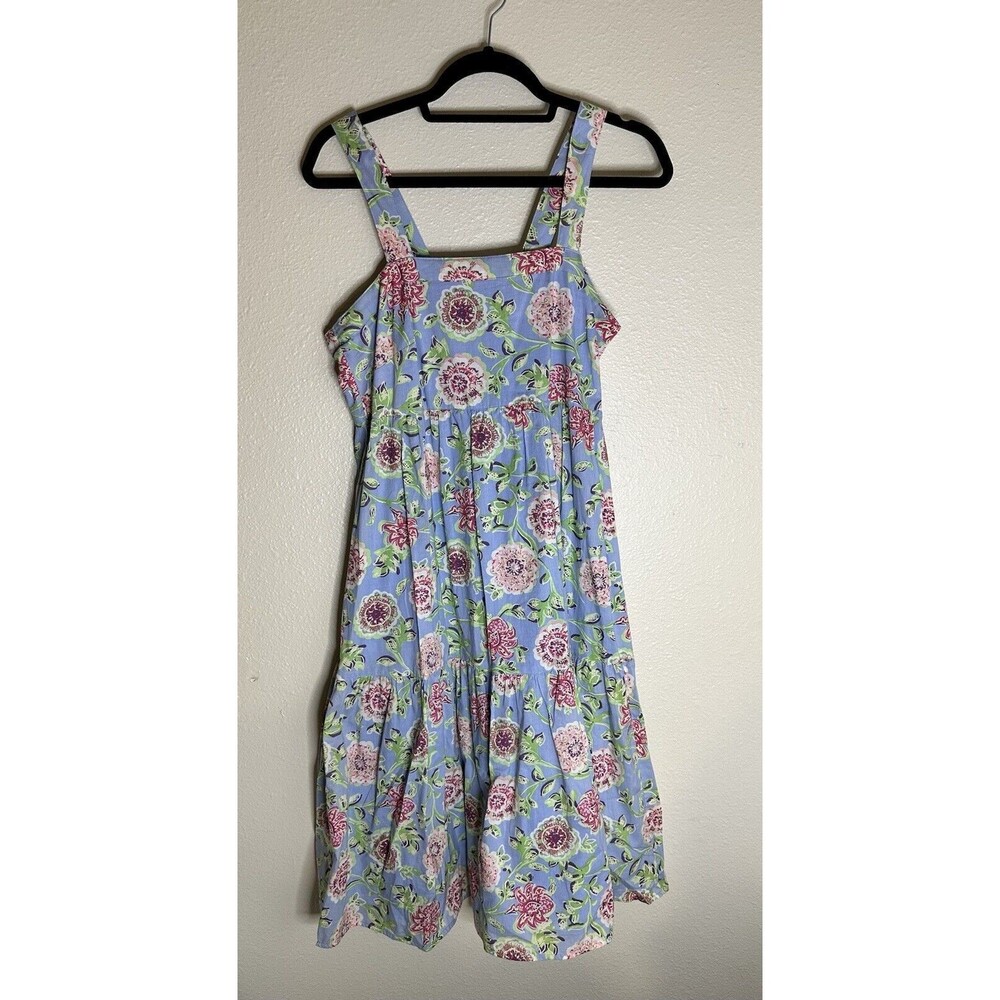 Garnet Hill Floral Summer Sleeveless Sun Dress - Blue - Size 12